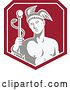 Vector Clip Art of Retro Hermes with a Caduceus in a Red Shield by Patrimonio