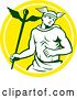 Vector Clip Art of Retro Hermes with a Caduceus in a Yellow and White Circle by Patrimonio