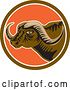 Vector Clip Art of Retro Horned African Buffalo Head in a Brown White and Orange Circle by Patrimonio