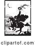 Vector Clip Art of Retro Horse Back Headless Horseman Holding up a Jackolantern in Balck and White Woodcut by Xunantunich