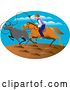 Vector Clip Art of Retro Horseback Cowboy Roping Cattle in an Oval by Patrimonio