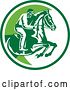 Vector Clip Art of Retro Horseback Jockey in a Green and White Circle by Patrimonio