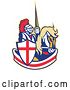 Vector Clip Art of Retro Horseback Jousting Knight over an English Flag Banner by Patrimonio