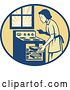 Vector Clip Art of Retro House Wife Cooking Meats in an Oven by Patrimonio