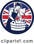 Vector Clip Art of Retro Housewife Doing Laundry in a British Flag Circle by Patrimonio