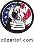 Vector Clip Art of Retro Housewife Doing Laundry in an American Flag Circle by Patrimonio