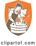 Vector Clip Art of Retro Housewife Lady Doing Laundry in a Brown and Orange Shield by Patrimonio