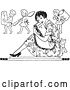 Vector Clip Art of Retro Housewife Sitting with a Cook Book and Cherub Chefs by Picsburg