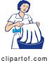 Vector Clip Art of Retro Housewife Washing Laundry in a Basin by Patrimonio