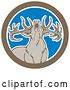 Vector Clip Art of Retro Howling Buck Deer in a Brown White and Blue Circle by Patrimonio