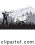 Vector Clip Art of Retro Hunter and Pointer Dog in the Mountains by Patrimonio