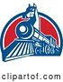 Vector Clip Art of Retro Iron Horse Headed Train in a Red White and Blue Half Circle by Patrimonio