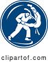 Vector Clip Art of Retro Judo Opponents in a Throw Takedown in a Blue and White Circle by Patrimonio