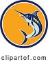Vector Clip Art of Retro Jumping Marlin Fish in a Blue White and Orange Circle by Patrimonio