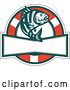 Vector Clip Art of Retro Jumping Sheepshead Fish over a Life Buoy and Text Space by Patrimonio