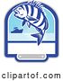 Vector Clip Art of Retro Jumping Sheepshead Fish over a Silhouetted Boat and Text Space by Patrimonio