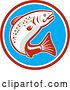 Vector Clip Art of Retro Jumping Trout Fish in a Red White and Blue Circle by Patrimonio