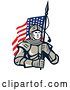 Vector Clip Art of Retro Knight in Metal Armour, Carrying an American Flag by Patrimonio
