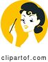 Vector Clip Art of Retro Lady Applying Mascara over a Yellow Circle by BNP Design Studio