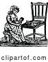 Vector Clip Art of Retro Lady Holding a Doll by a Chair by Prawny Vintage