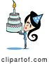 Vector Clip Art of Retro Lady Holding up a Birthday Cake by Andy Nortnik