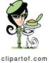Vector Clip Art of Retro Lady in a Green Suit, Feeding Canned Food to Her Cat by Andy Nortnik