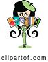 Vector Clip Art of Retro Lady in a Green Suit, Holding a Bunch of Credit Cards by Andy Nortnik