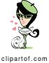 Vector Clip Art of Retro Lady in a Green Suit, Petting Her Cat by Andy Nortnik