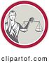 Vector Clip Art of Retro Lady Justice with Scales in a Circle by Patrimonio