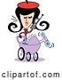 Vector Clip Art of Retro Lady Mother Pushing a Baby Pram and Talking on a Cell Phone by Andy Nortnik