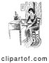 Vector Clip Art of Retro Lady Reading a Book at a Desk by Picsburg