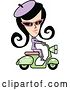 Vector Clip Art of Retro Lady Riding a Green Scooter by Andy Nortnik