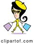 Vector Clip Art of Retro Lady Shopping and Walking in a Yellow Suit by Andy Nortnik
