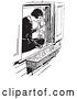 Vector Clip Art of Retro Lady Sitting in a Window Sill and Looking at Flowers by Picsburg