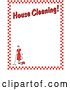 Vector Clip Art of Retro Lady Vacuuming with a Canister Vacuum with Text Reading "House Cleaning!" Borderd by Red Checkers Clipart Illustration by Andy Nortnik