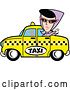 Vector Clip Art of Retro Lady Waving and Riding in a Taxi Cab by Andy Nortnik