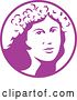 Vector Clip Art of Retro Lady's Face with a Flower Crown in a White and Purple Circle by Patrimonio