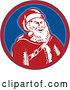 Vector Clip Art of Retro Laughing Santa in a Blue and Red Circle by Patrimonio