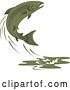 Vector Clip Art of Retro Leaping Green Salmon Fish by Patrimonio