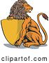 Vector Clip Art of Retro Lion with a Gold Shield by Patrimonio