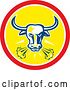 Vector Clip Art of Retro Longhorn Steer Bull Snorting in a Red and Yellow Circle by Patrimonio