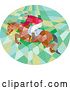 Vector Clip Art of Retro Low Poly Geometric Equestrian Show Jumping a Horse in an Oval by Patrimonio