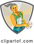 Vector Clip Art of Retro Low Poly Geometric Female Netball Player Emerging from a Shield by Patrimonio