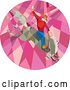 Vector Clip Art of Retro Low Poly Geometric Male Rodeo Cowboy on a Bucking Horse in a Pink Circle by Patrimonio