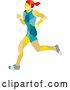 Vector Clip Art of Retro Low Poly Geometric Red Haired White Female Marathon Runner by Patrimonio