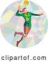 Vector Clip Art of Retro Low Poly Geometric White Female Volleyball Player Spiking in a Circle by Patrimonio