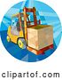 Vector Clip Art of Retro Low Poly Geometric Worker Operating a Forklift and Moving a Crate in a Circle by Patrimonio