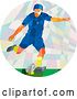 Vector Clip Art of Retro Low Poly White Male Rugby Player Kicking in a Circle by Patrimonio