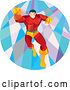 Vector Clip Art of Retro Low Poly White Male Super Hero Running Forward and Punching in a Circle by Patrimonio