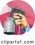 Vector Clip Art of Retro Low Polygon Geometric Hand Holding a Spray Paint Gun in a Red Circle by Patrimonio